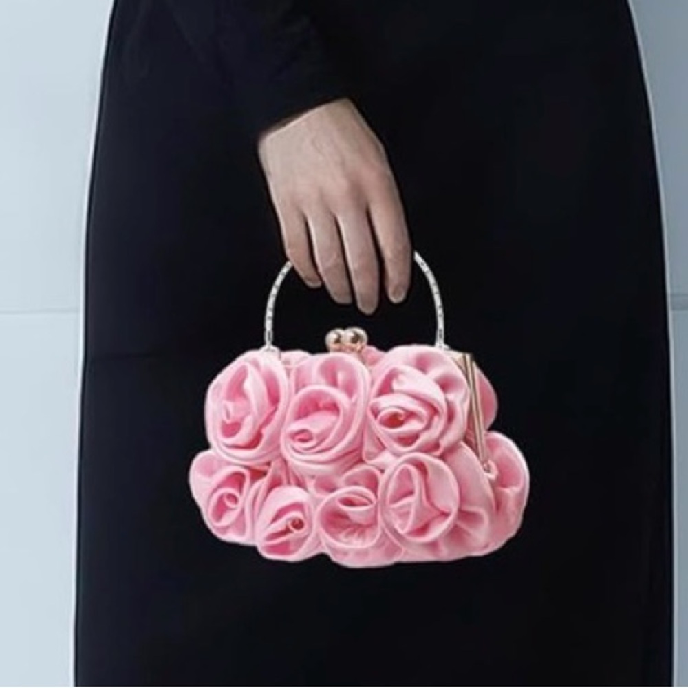 Women Evening Clutch Bag Floral Satin Small Purses with Detachable Strap
